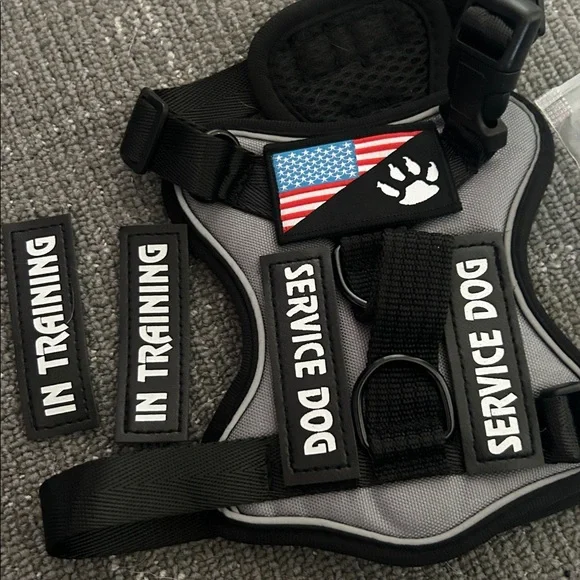 Black and Gray Service Dog Harness with Leash - Picture 3 of 7